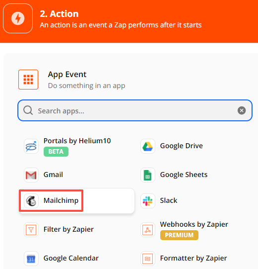如上所述选择Mailchimp。